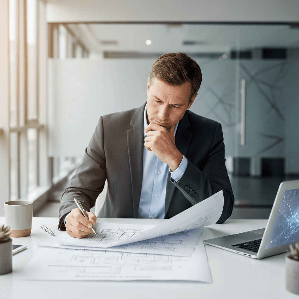 IT consultant reviewing technology strategy